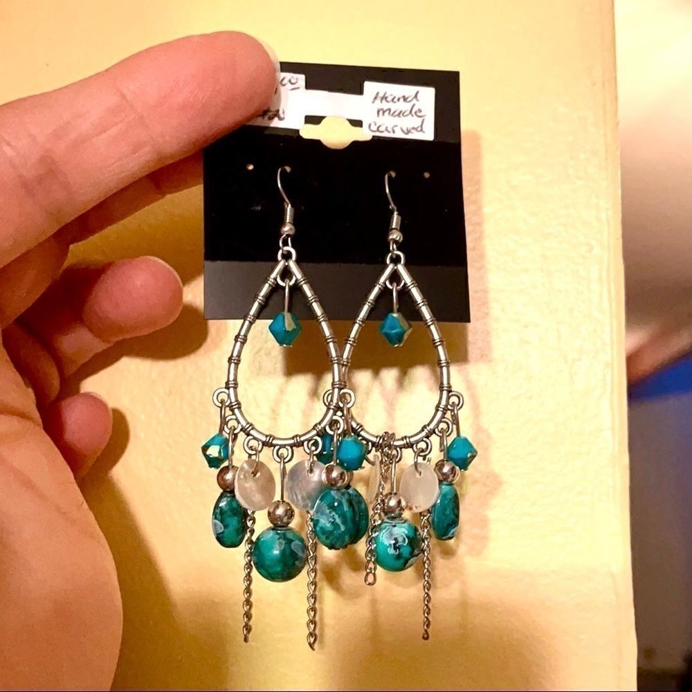 Handcrafted Silver and Turquoise Dangly Earrings NWT